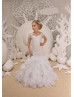 Beaded White Lace Organza Ruffled Flower Girl Dress Beaded White Lace Organza Ruffled Flower Girl Dress